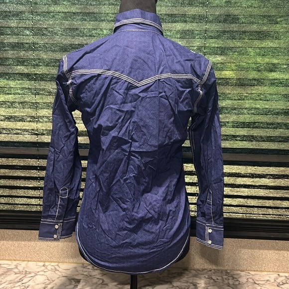 Cowboy Legend Boys Blue w White Stitching Long Sleeve Pearl Snap Shirt Large - Picture 3 of 8